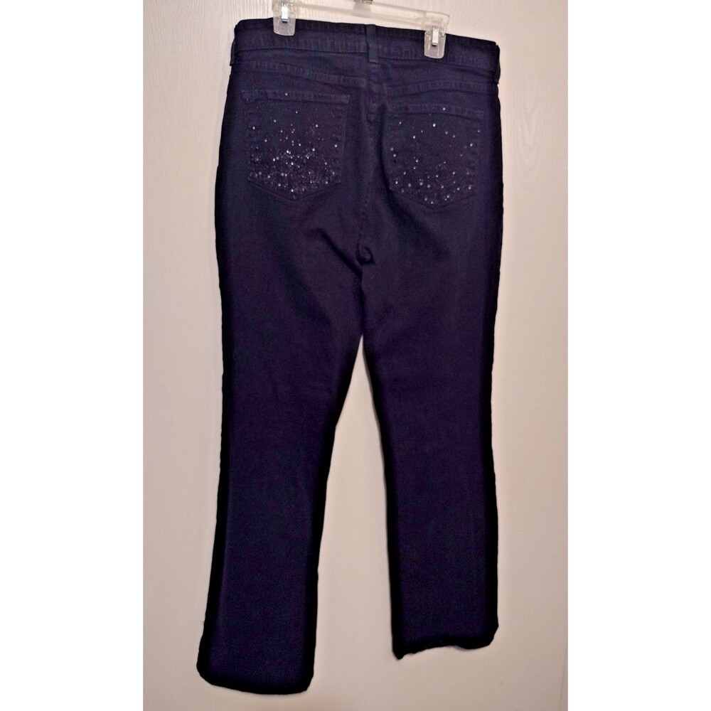 NYDJ Jeans Womens 10 Black Denim Straight Leg Stretch Bling Pockets - Picture 4 of 8